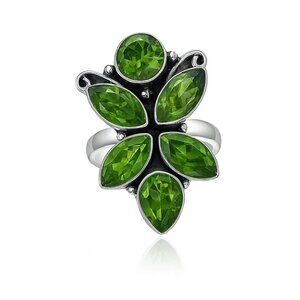 Genuine Peridot 925 Silver Multi-Stone Ring - Size 8.75